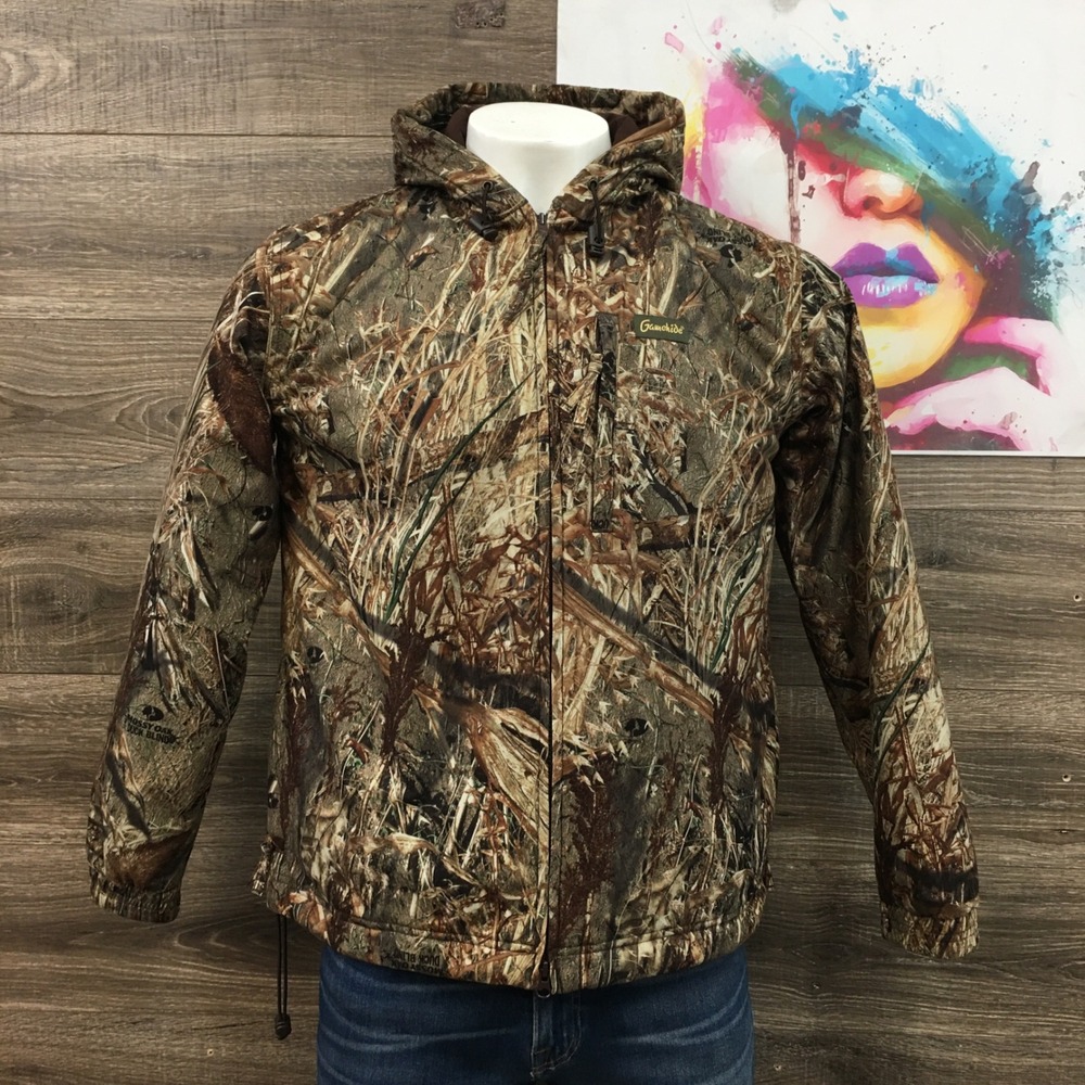 Gamehide Mens Mossy Oak Duck Blind Camo Hunting Jacket‎ Full Zip Hooded Medium